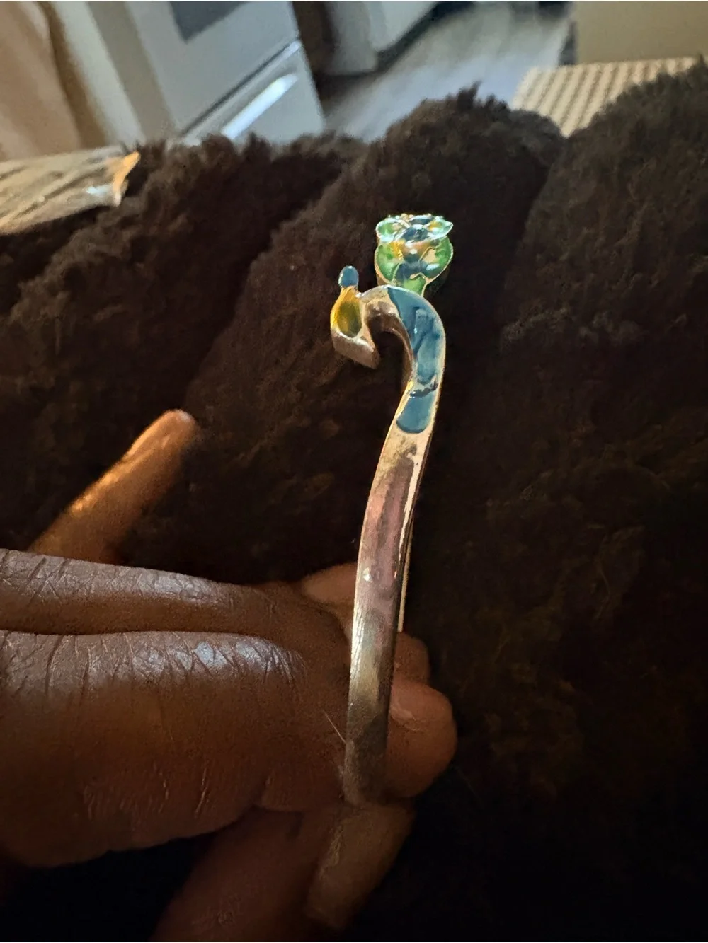 Hand-Painted Blue & Green Terrarium Accent Ornament for Reptile Habitats